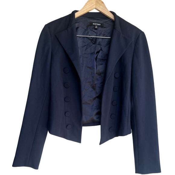 Ellen Tracy Dark Navy Blue Crop Jacket Blazer Preppy Military-Inspired Sz 8 $179 - Picture 1 of 9